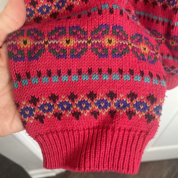 Vintage Eddie Bauer Men's Cotton Knit Pullover Sweater Sz M Fair-Isle Nordic Ski - Picture 4 of 11